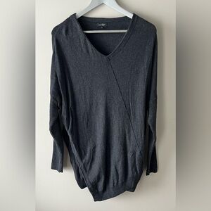 Lord + Taylor Dark Grey Long Sleeve V-Neck Sweater-Wrap Style Front-SZ L